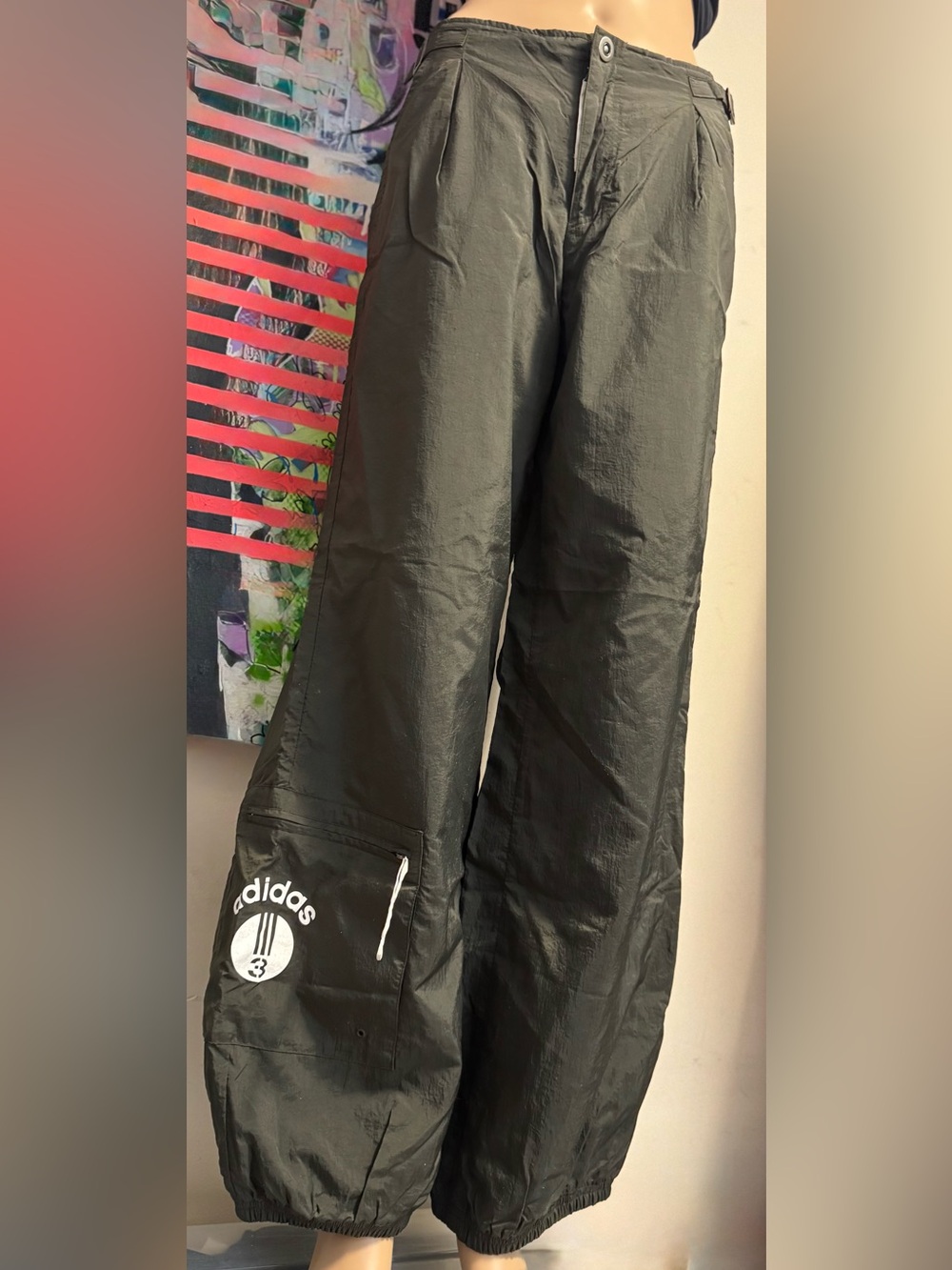 Adidas Green Wide Leg Track Pants with Pockets